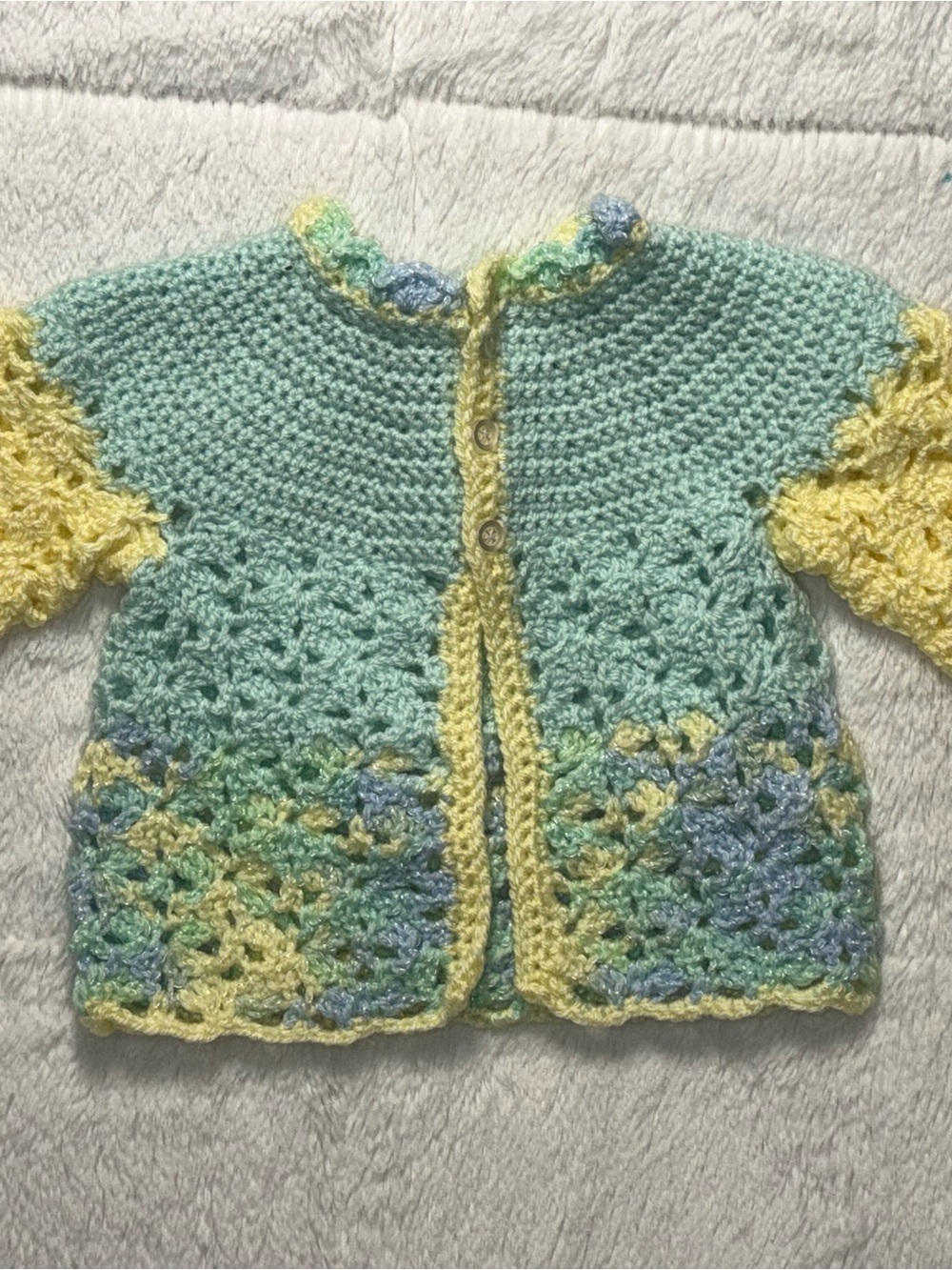 Handmade Crochet Baby Cardigan in Yellow, Blue, Green-Beautiful!